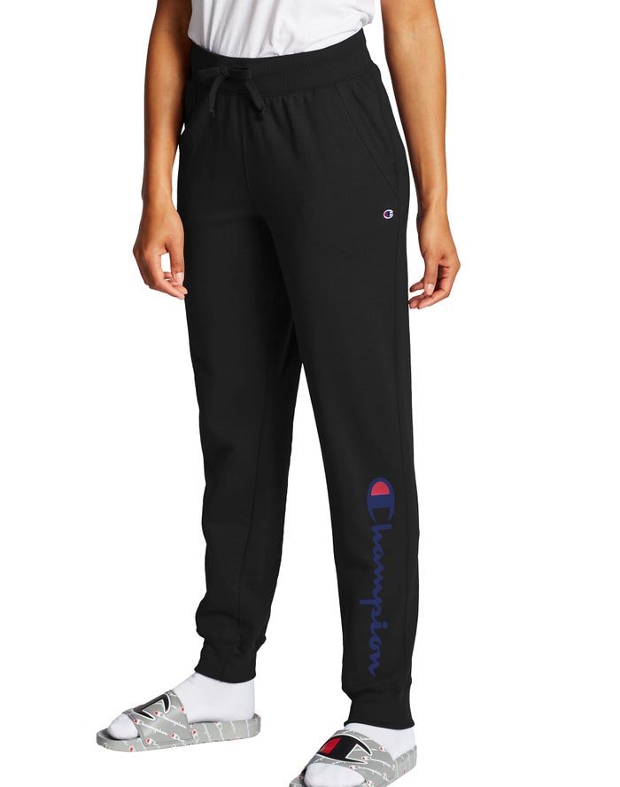 Champion Womens Joggers NZ - Powerblend Fleece Script Logo Black ( 2853-ZGTUW )